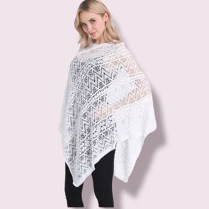 Britt's Knits Acrylic White Lightweight Poncho